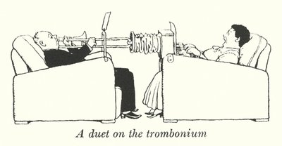 Duett harsonán (litó) alkotó: William Heath Robinson