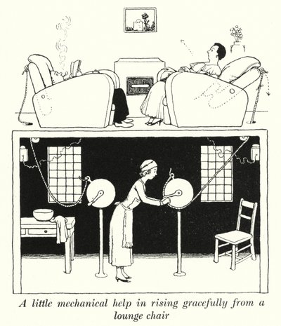 Egy kis mechanikai segítség a fotelből való kecses felemelkedéshez (litho) alkotó: William Heath Robinson