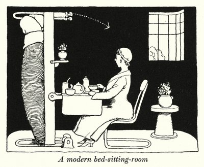 Modern hálószoba (litho) alkotó: William Heath Robinson