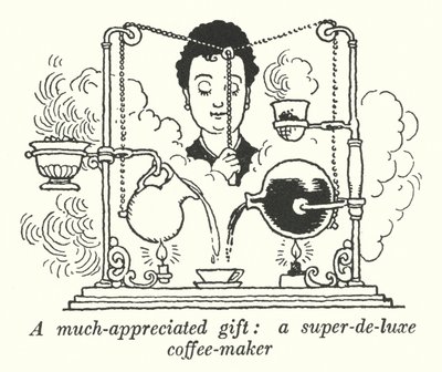 Nagyra értékelt ajándék, szuper-deluxe kávéfőző (litho) alkotó: William Heath Robinson