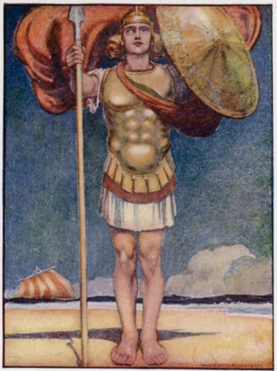 Akhilleusz, a leggyorsabb lábú és a legbátrabb görög hősök (színes litho) alkotó: William Heath Robinson