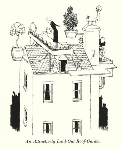 Egy vonzóan kialakított tetőkert (litho) alkotó: William Heath Robinson
