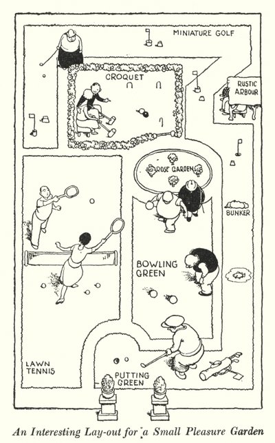 Érdekes elrendezés egy kis örömkerthez (litho) alkotó: William Heath Robinson
