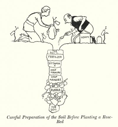 A talaj gondos előkészítése rózsaágyás (litho) telepítése előtt alkotó: William Heath Robinson