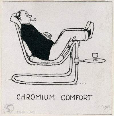 „Chromium Comfort”, részlet a „Hogyan éljünk lakásban” című könyvből, 1936-ban alkotó: William Heath Robinson