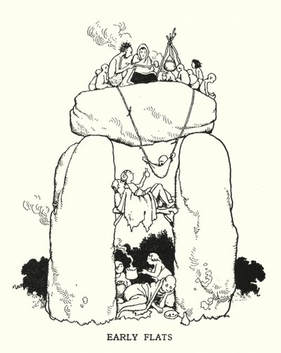 Korai lakások (litho) alkotó: William Heath Robinson