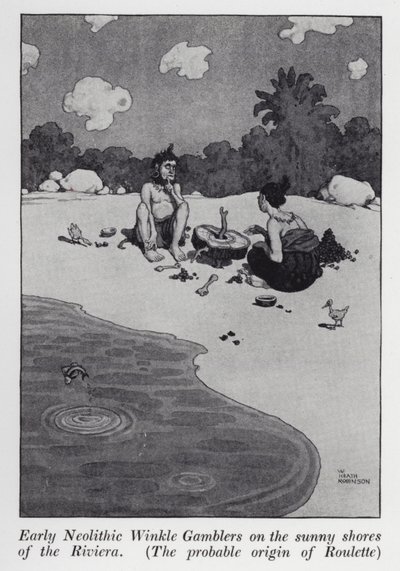 Kora neolitikus Winkle Gamblers a Riviéra napos partjain, A rulett (litho) valószínű eredete alkotó: William Heath Robinson