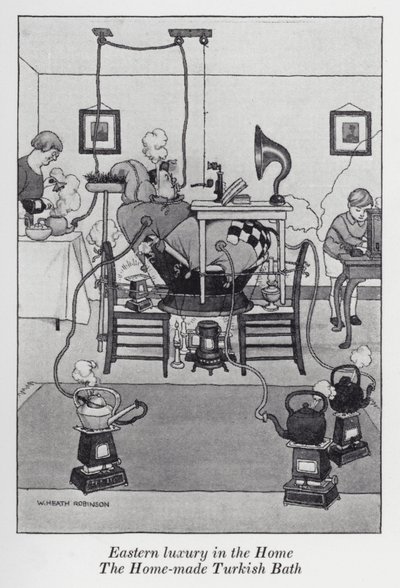 Keleti luxus az otthonban, a házi készítésű törökfürdő (litho) alkotó: William Heath Robinson