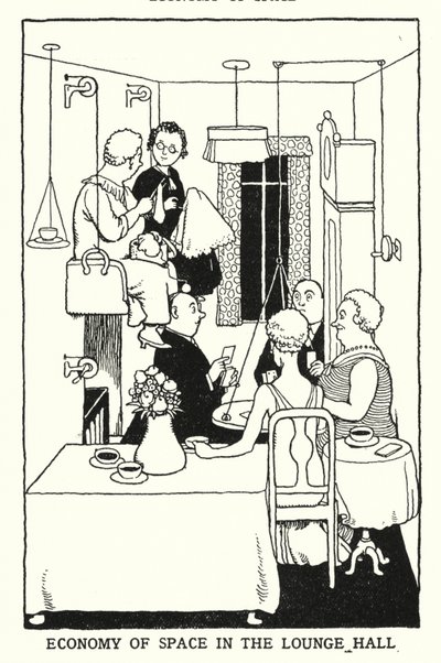 Helytakarékosság a társalgóban (litho) alkotó: William Heath Robinson