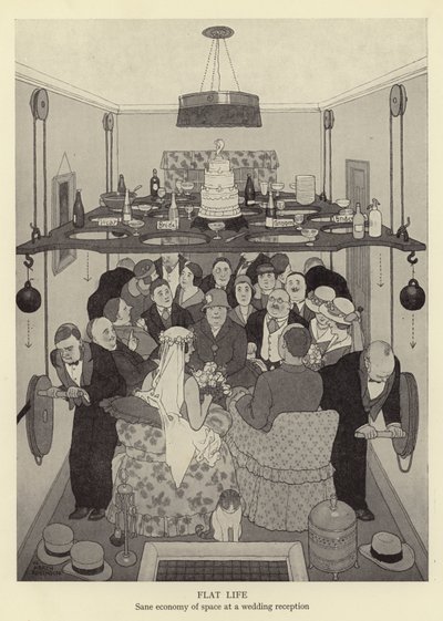 Lapos élet, ésszerű helytakarékosság esküvői fogadáson alkotó: William Heath Robinson