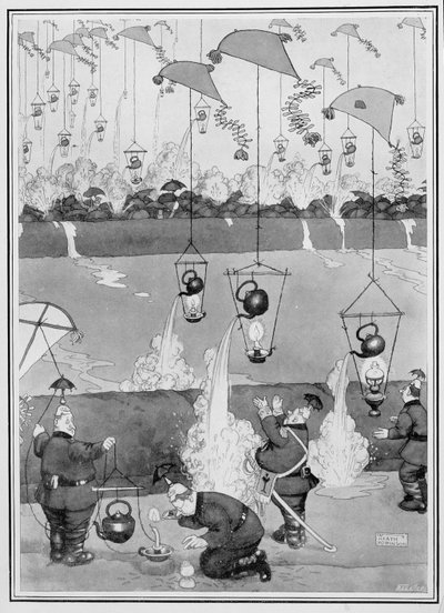 Flying Kettle Attack, Some Frightful War Pictures, 1915 (nyomtatás) alkotó: William Heath Robinson