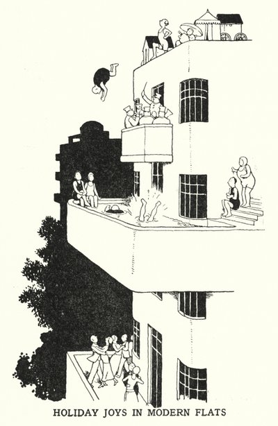 Nyaralás örömei modern lakásokban (litho) alkotó: William Heath Robinson