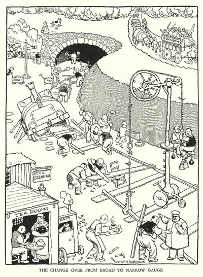 Illusztráció: Railway Ribaldry, W Heath Robinson (litho) alkotó: William Heath Robinson