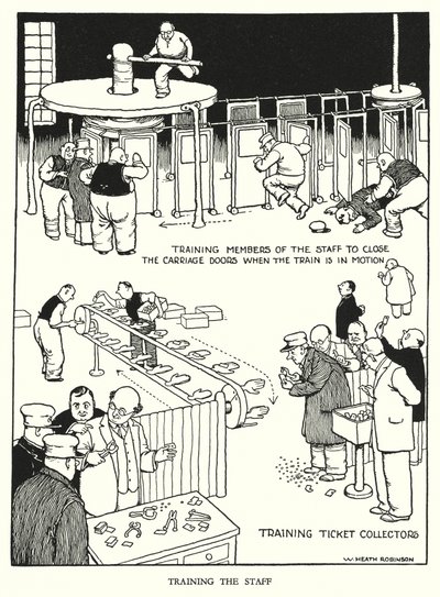 Illusztráció: Railway Ribaldry, W Heath Robinson (litho) alkotó: William Heath Robinson