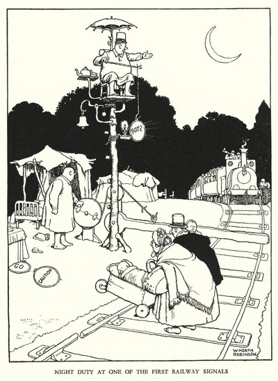 Illusztráció: Railway Ribaldry, W Heath Robinson (litho) alkotó: William Heath Robinson