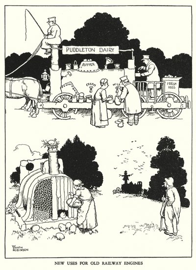 Illusztráció: Railway Ribaldry, W Heath Robinson (litho) alkotó: William Heath Robinson