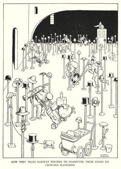 Illusztráció: Railway Ribaldry, W Heath Robinson (litho) alkotó: William Heath Robinson