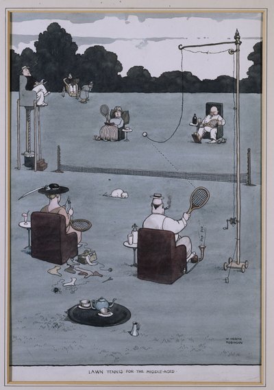 Gyeptenisz középkorúaknak (toll, tinta és w/c) alkotó: William Heath Robinson