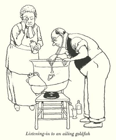 Egy beteg aranyhal hallgatása (litho) alkotó: William Heath Robinson