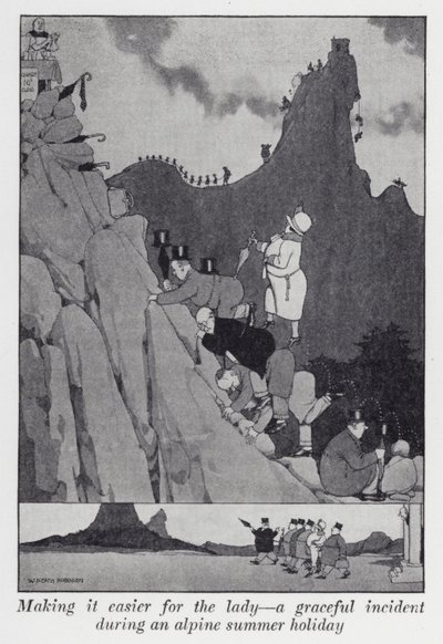 Megkönnyíti a hölgy dolgát, egy kecses incidens egy alpesi nyári szünetben (litho) alkotó: William Heath Robinson