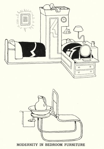 Modernitás a hálószobabútorokban (litho) alkotó: William Heath Robinson