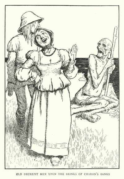 Öreg, leromlott emberek Charon partjainak szélén (litho) alkotó: William Heath Robinson