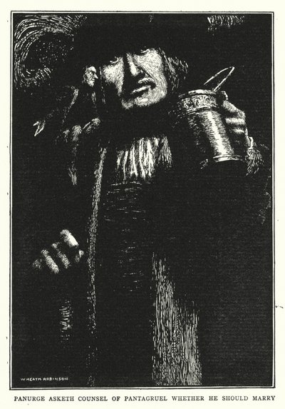 Panurge megkéri Pantagruel tanácsát, hogy megházasodjon-e (litho) alkotó: William Heath Robinson