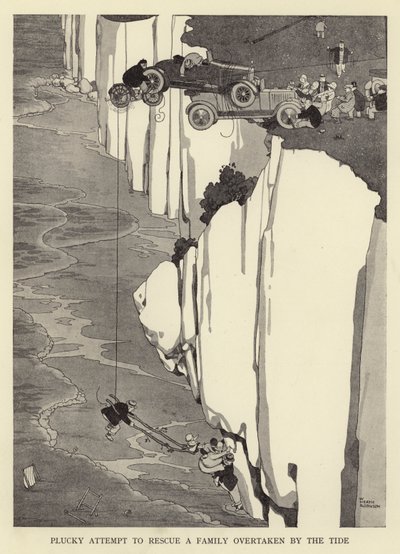 Csípős kísérlet egy család megmentésére, akit utolért az árapály alkotó: William Heath Robinson