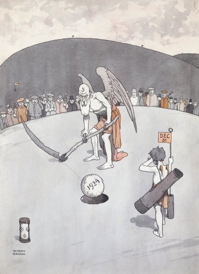 A régi lyuk kihelyezése (toll és tinta) alkotó: William Heath Robinson