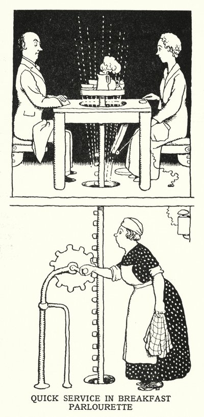 Gyors kiszolgálás a Breakfast Parlourette-ben (litho) alkotó: William Heath Robinson
