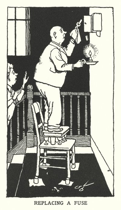 Biztosíték cseréje (litho) alkotó: William Heath Robinson