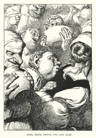 Gyűrűs, rajzolás, elérése, kitöltése és keverése (litho) alkotó: William Heath Robinson