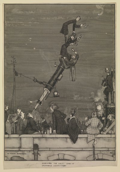 A Halley-üstökös keresése a Greenwichi Csillagvizsgálóban alkotó: William Heath Robinson