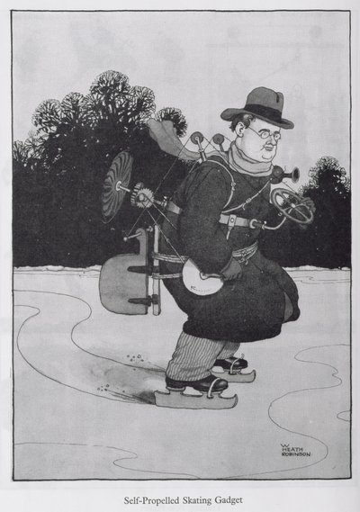 Önjáró korcsolya modul, illusztráció az „Inventions”-ből alkotó: William Heath Robinson