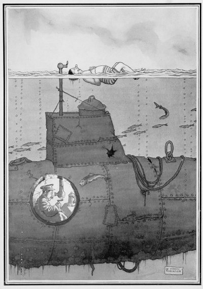 Tengeralattjáró, a Some Frightful War Pictures című filmből, 1915 (print) alkotó: William Heath Robinson