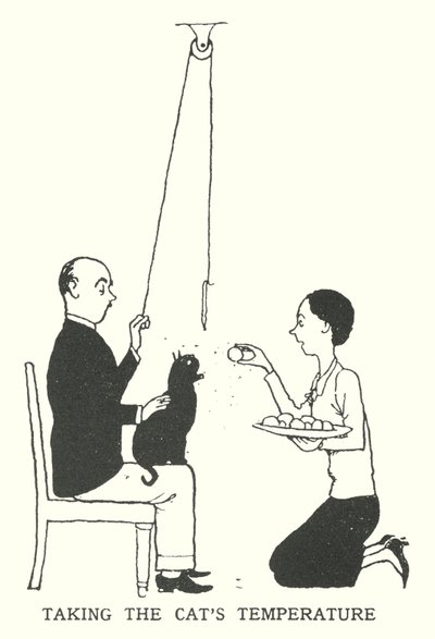 A macska hőmérsékletének mérése (litho) alkotó: William Heath Robinson