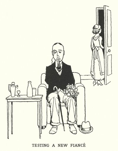 Egy új vőlegény tesztelése (litho) alkotó: William Heath Robinson