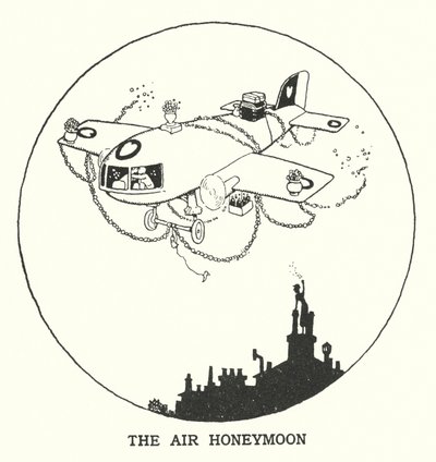 A légi nászút (litho) alkotó: William Heath Robinson