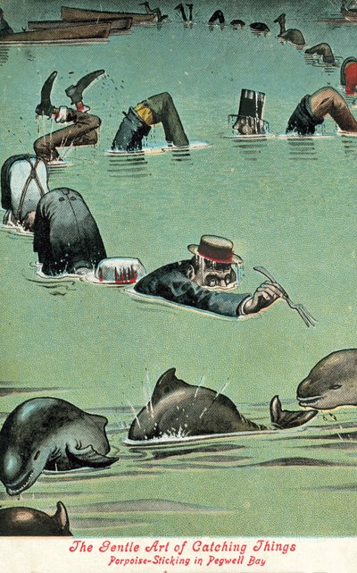 A dolgok elkapásának gyengéd művészete – delfinragasztás a Pegwell-öbölben (színes litó) alkotó: William Heath Robinson