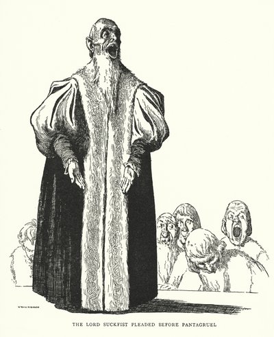 A Szívököl Úr könyörgött Pantagruel előtt (litho) alkotó: William Heath Robinson
