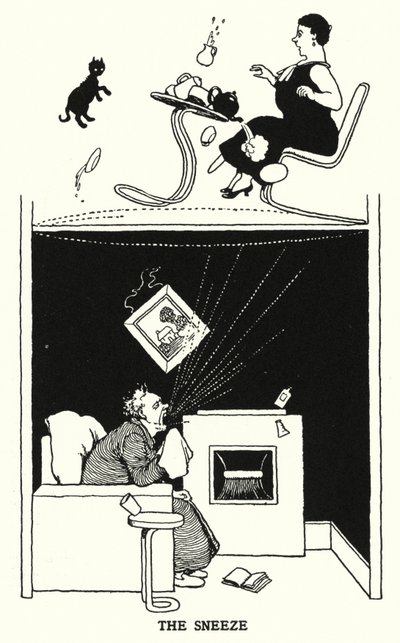 A tüsszentés (litho) alkotó: William Heath Robinson