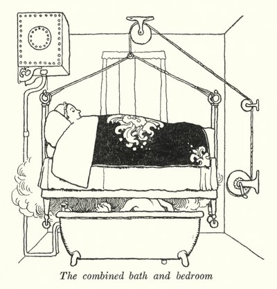 Kombinált fürdőszoba és hálószoba (litho) alkotó: William Heath Robinson