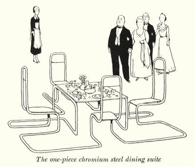 Az egyrészes krómacél étkezőszoba (litho) alkotó: William Heath Robinson