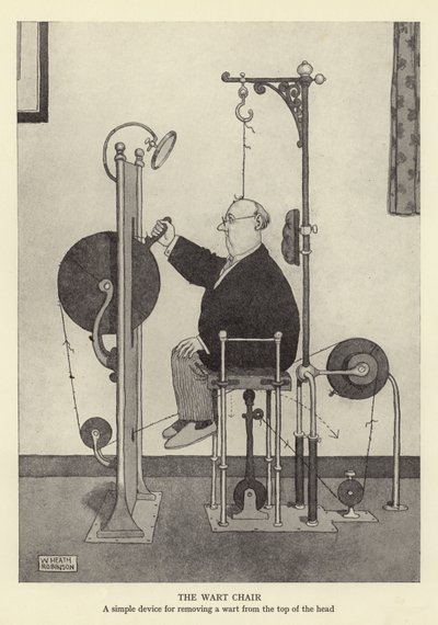 A szemölcs szék, egy egyszerű eszköz a szemölcs eltávolítására a fej tetejéről alkotó: William Heath Robinson
