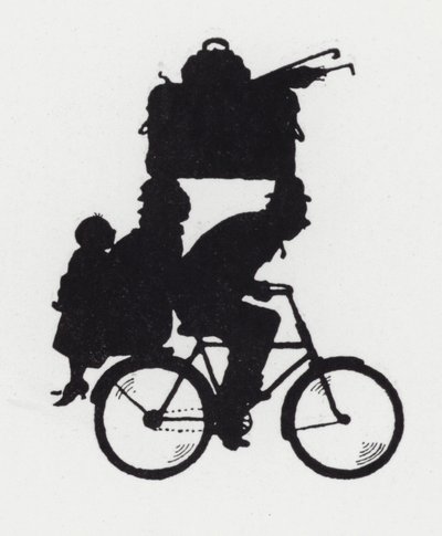 Túra a családdal kerékpárral (litho) alkotó: William Heath Robinson