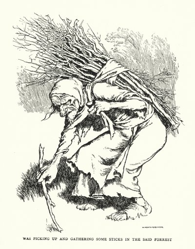 Felkapott és összeszedett néhány botot az említett erdőben (litho) alkotó: William Heath Robinson