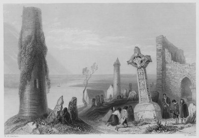 Ősi kereszt, Clonmacnoise (metszet) alkotó: William Henry (after) Bartlett