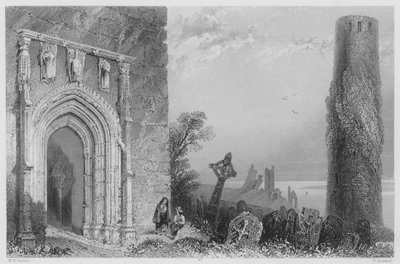 Temple Mc Durmot bejárati ajtaja, Clonmacnoise (metszet) alkotó: William Henry (after) Bartlett