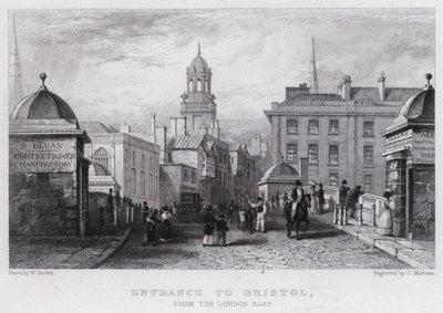 Bejárat Bristolba a London Road felől (metszet) alkotó: William Henry (after) Bartlett