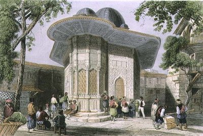 Szökőkút Galatában, Isztambulban, H. Griffiths metszete, 1850 körül (akvatinta) alkotó: William Henry (after) Bartlett